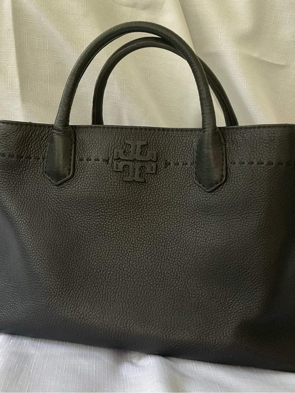 Tory Burch McGraw Triple Compartment Black Leather Satchel Bag